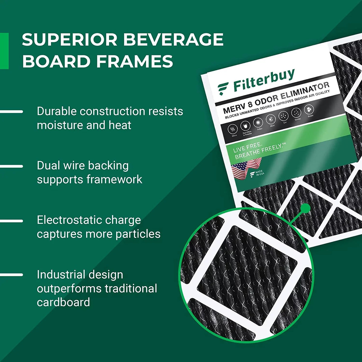 8 Filterbuy AC 10x10x1 (3-Pack) Air Odor with Eliminator Activated HVAC Pleated MERV Carbon Filters Furnace