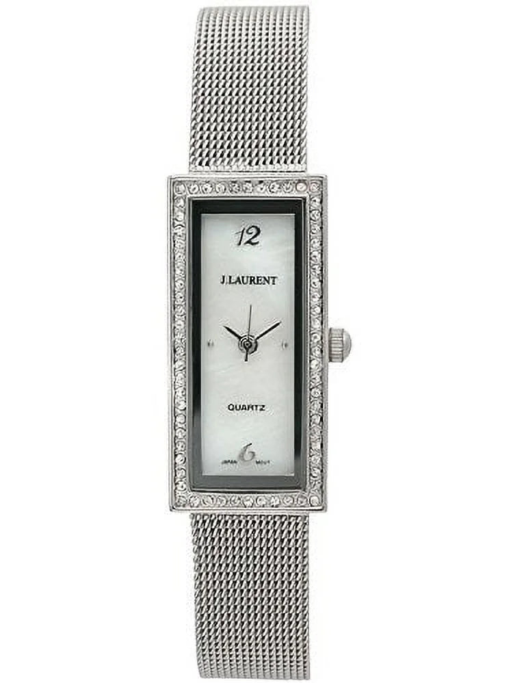 crystal pearl row dial mesh a a with surrounding watch mother ladies silvertone of