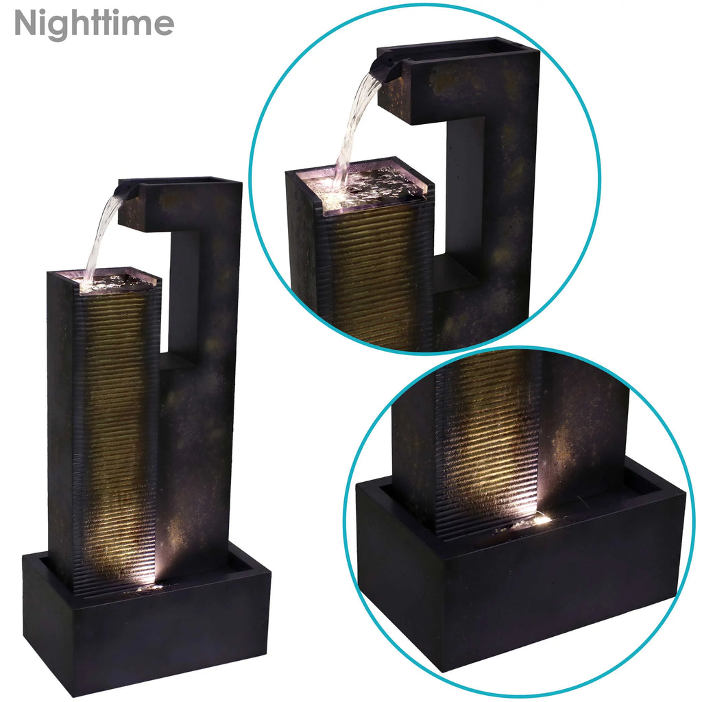 32" Tower Sunnydaze LED with Cascading Outdoor Fountain Metal Lights -