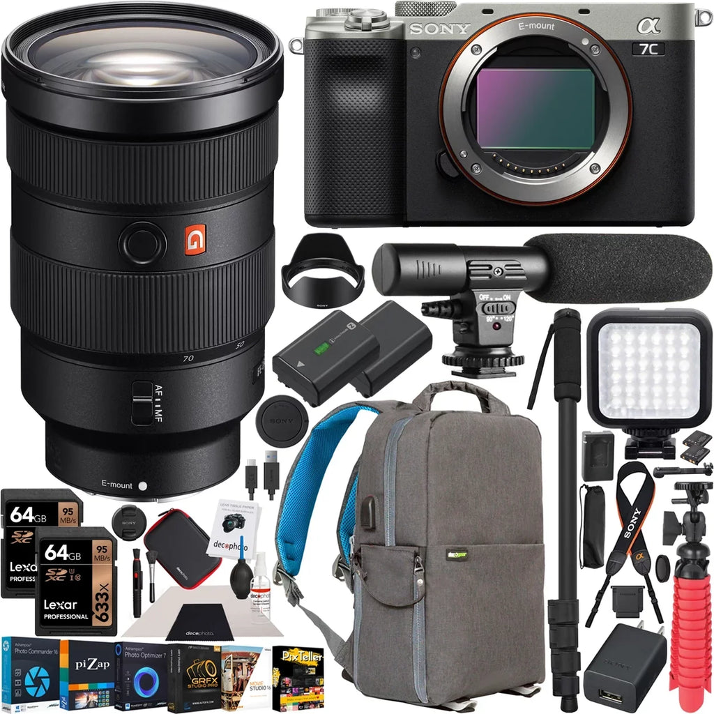 24-70mm Master G Body a7C with Photography Full w/ F2.8 Silver Sony ILCE7C/S Mirrorless Software Sony Bundle Camera GM Lens Deco Case and Gear Zoom Backpack Frame Accessories SEL2470GM FE ,