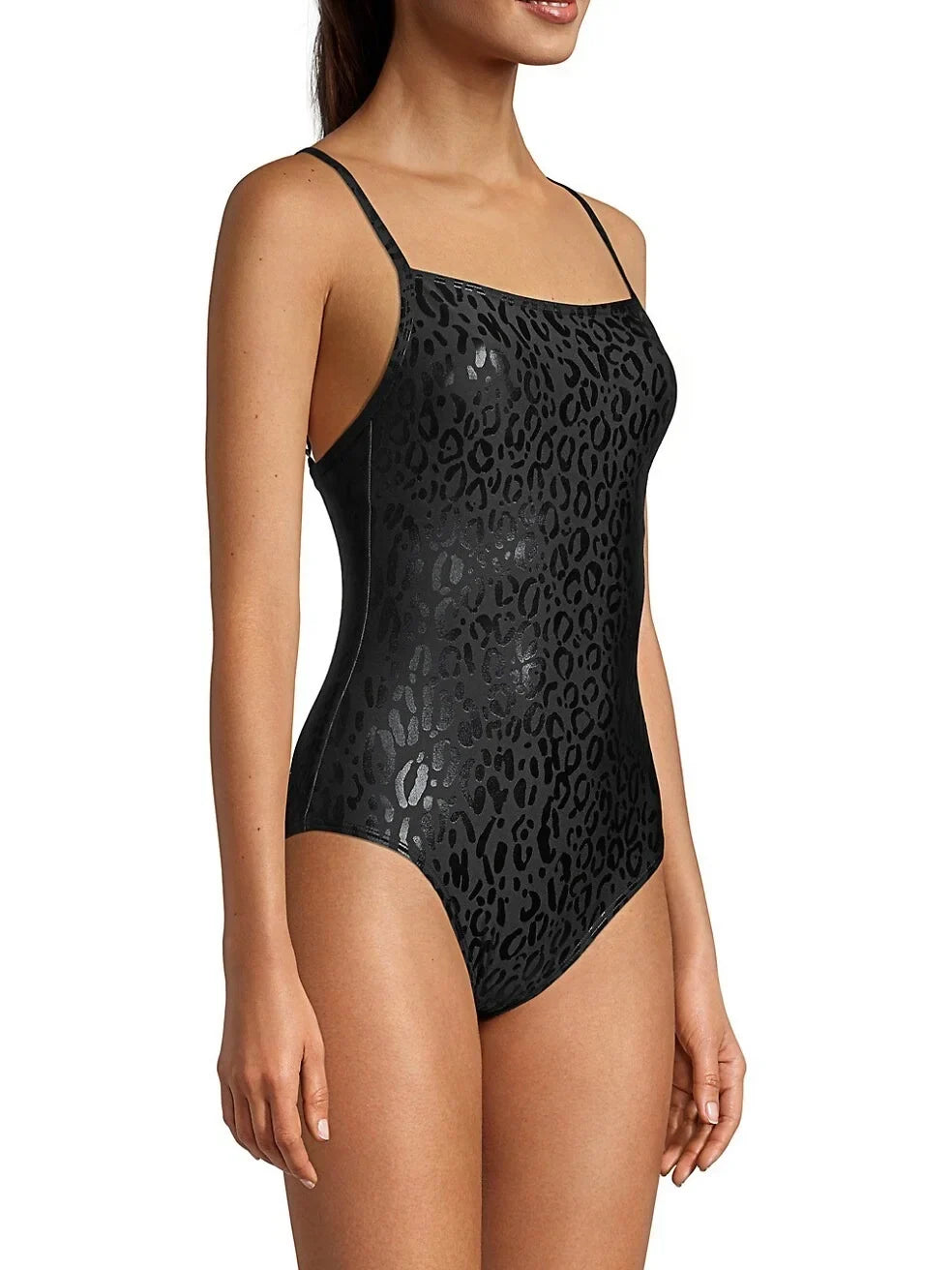 BLACK Swimsuit, Small Leopard-Print US One-Piece DKNY