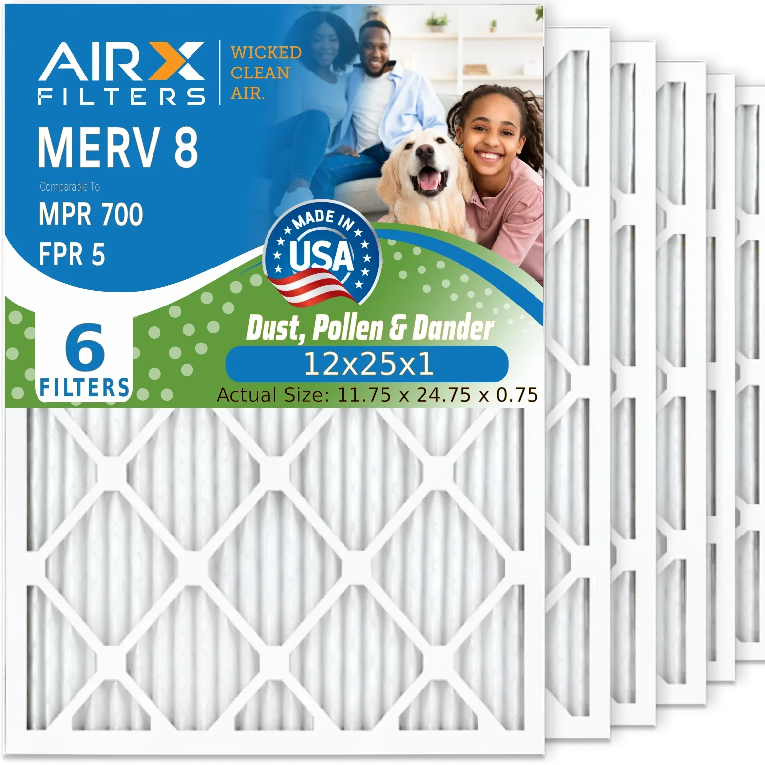Air Filter Filter HVAC Electrostatic CLEAN 12x25x1 AC by Conditioner FPR Pleated 5 MPR to 12x25x1 Comparable 700 Premium Made FILTERS USA Furnace Air MERV WICKED AIRX Pack AIR. 6 8 & Filters