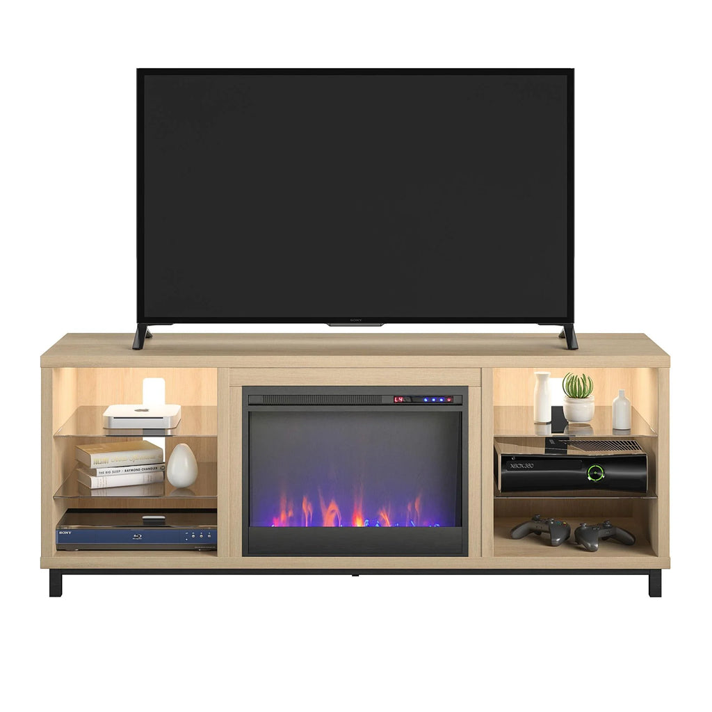 Stand Home Blonde TV to up in for Ameriwood TVs Lumina Deluxe 70" Oak Fireplace