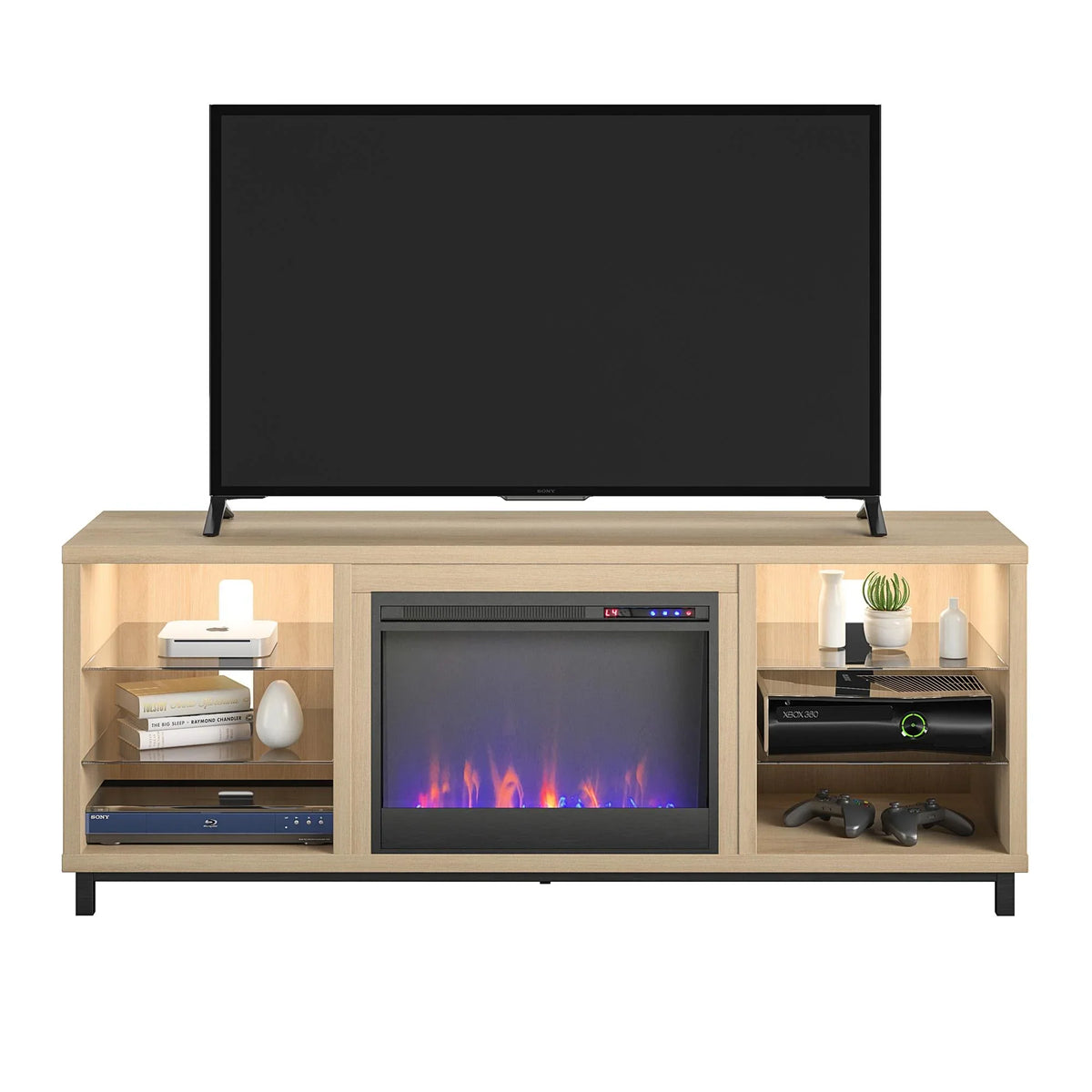 Stand Home Blonde TV to up in for Ameriwood TVs Lumina Deluxe 70" Oak Fireplace