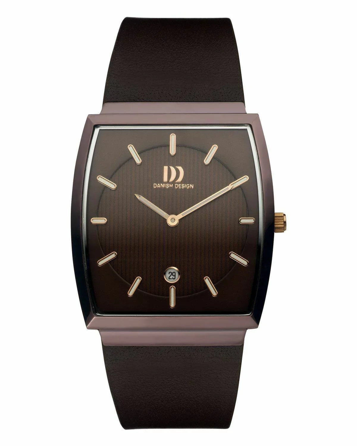 Stainless Leather Steel Rectangle Brown Men's IQ17Q900 Danish Dial Watch Design