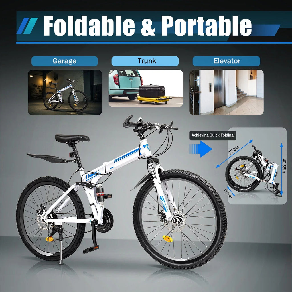 Disc Brake Bicycle Bike Bikes 26" MTB Mountain Folding Speed 21 SHZICMY Dual Men School