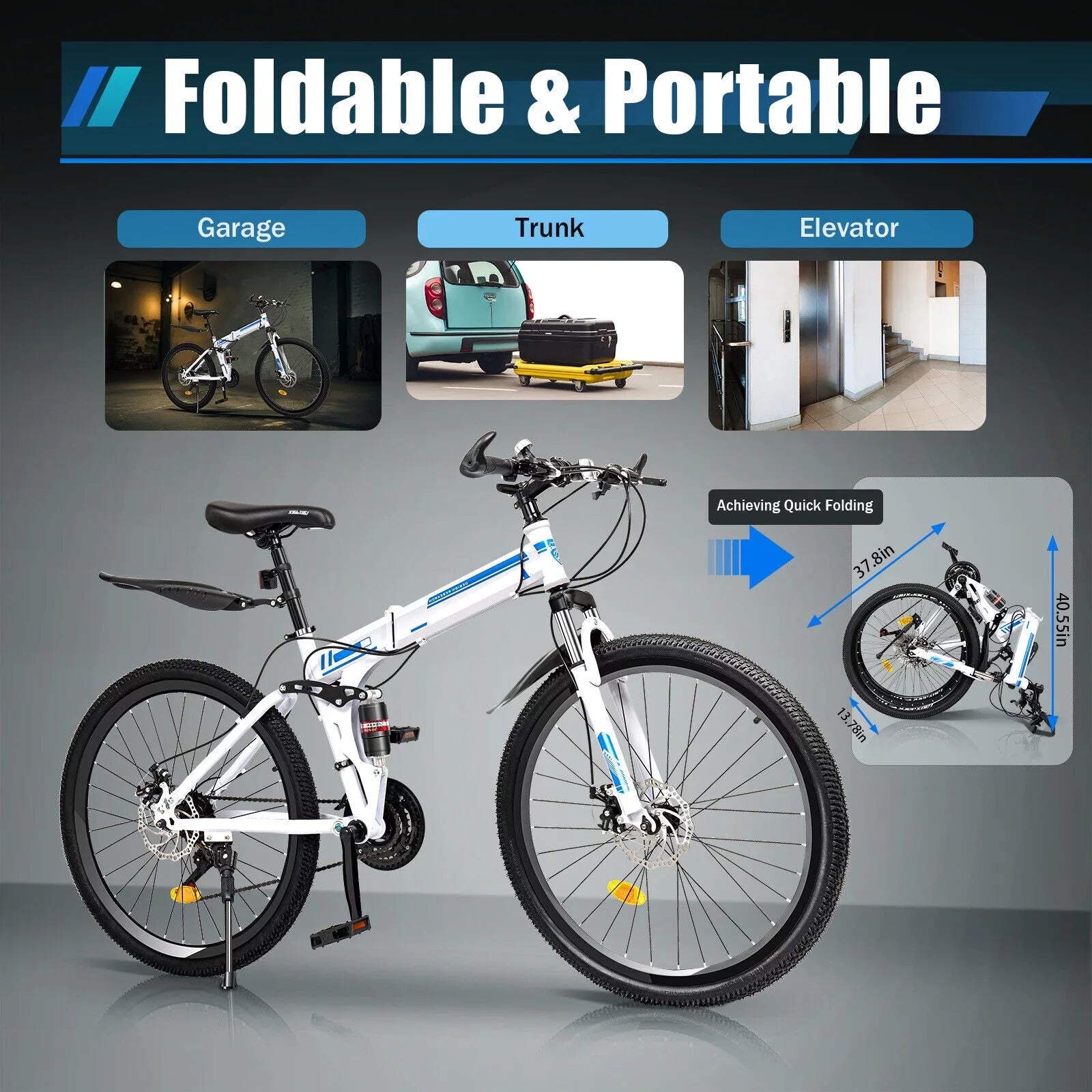 Disc Brake Bicycle Bike Bikes 26" MTB Mountain Folding Speed 21 SHZICMY Dual Men School