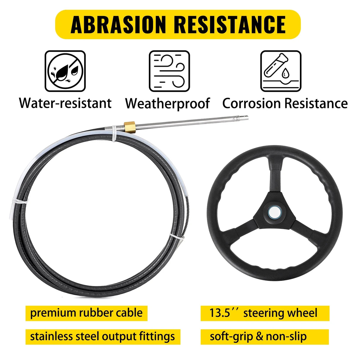Cable Boat Accessories Ft. 12 Steering VEVORbrand Outboard Ft. Wheel, In. Rotary Mechanical with Boat 12 13
