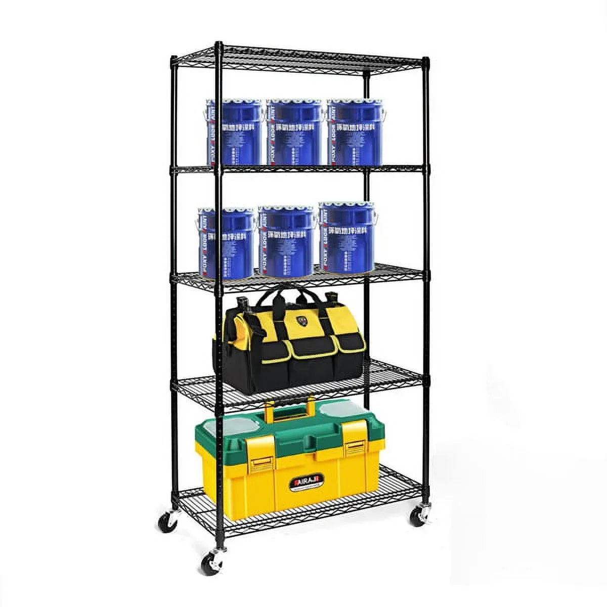 Shelving Fithood Black 5-Tier Steel with NSF-Certified Wire Wheels