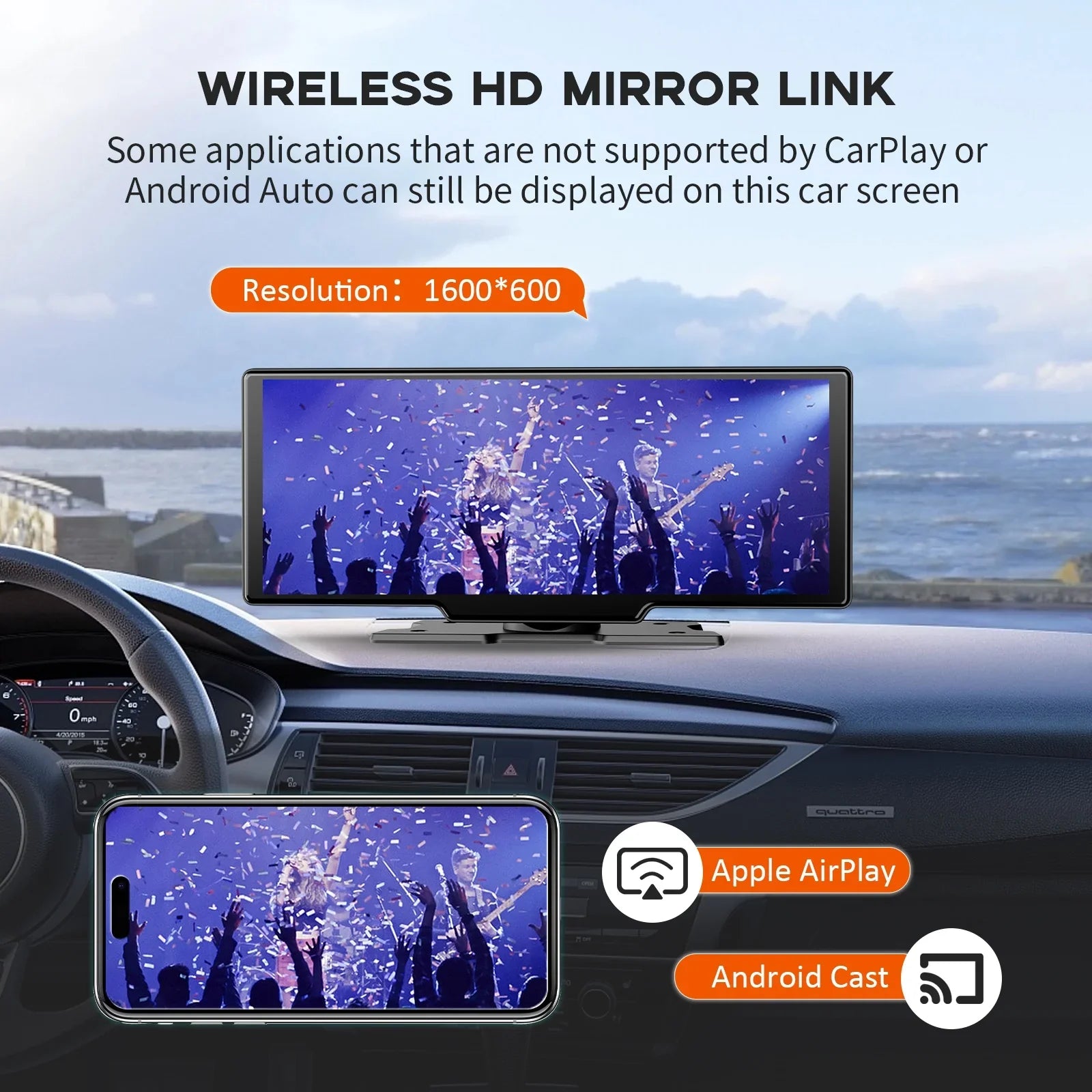 Herilary Stereo with Adapter Cam, Wireless Carplay Screen Mirror Car Apple Android Car Carplay Play 2.5K Dash Auto Link/Siri/Wifi/Bluetooth/Double Wireless 10.26" Screen Din Touch