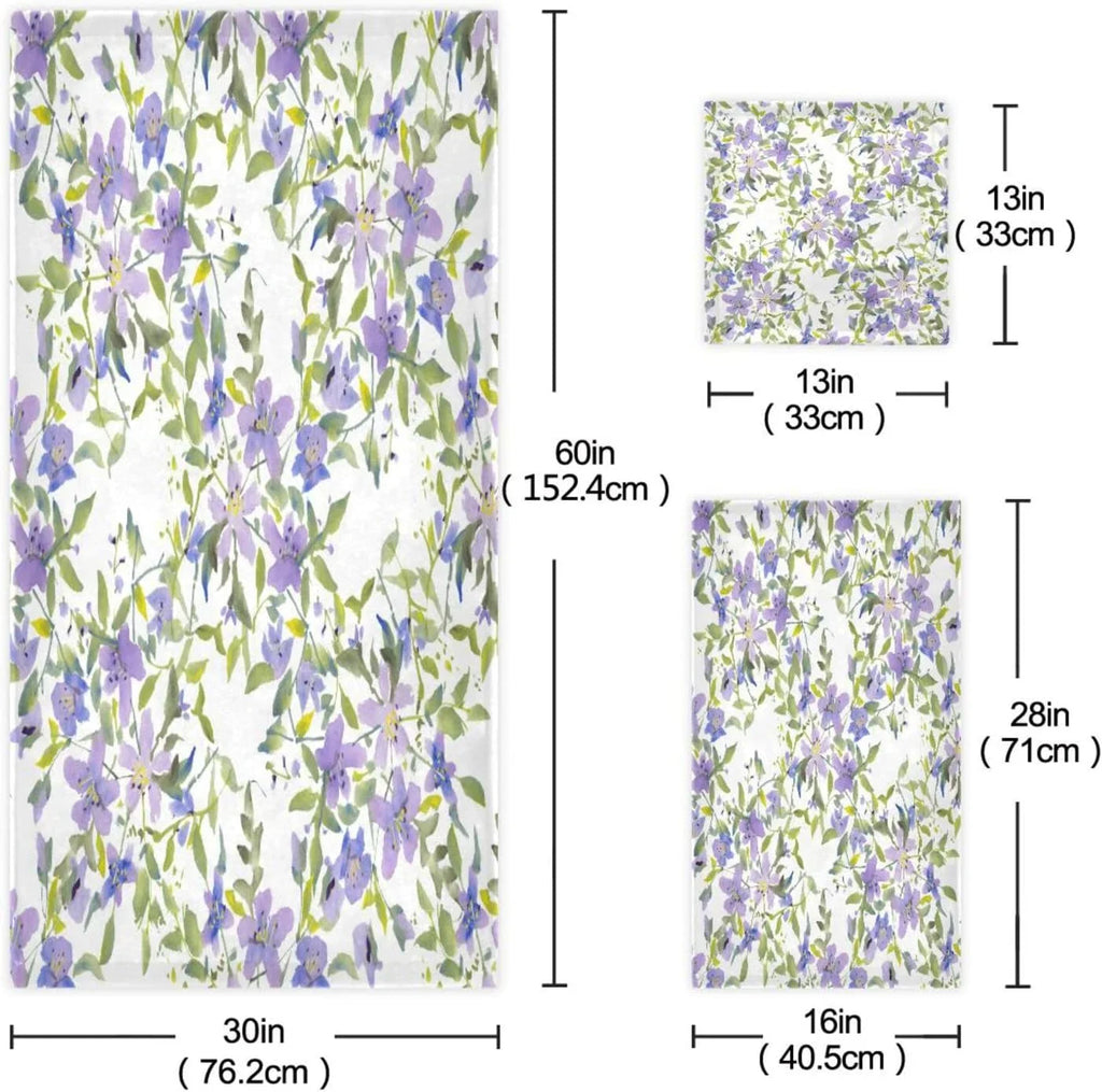 Towels Quick Towel Spa Set 1 & of Towels, Washcloth) Highly Towel, Bathroom Flowers Purple Hand Bathroom 3, Set Bath Towels Soft Beach Dry Wellsay for Absorbent 1 (1 Set Bath