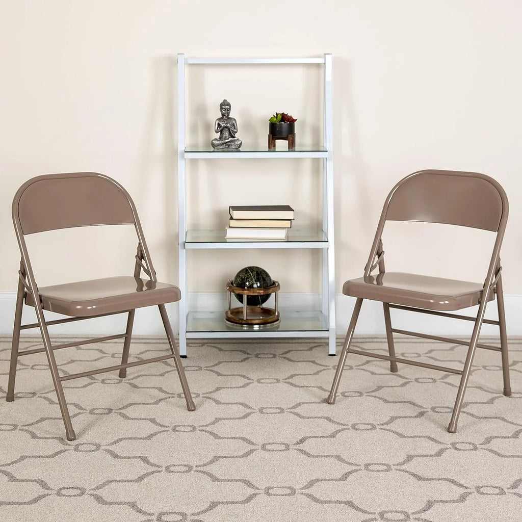 Triple Series HERCULES & Hinged Beige Metal Folding Chair Double Braced