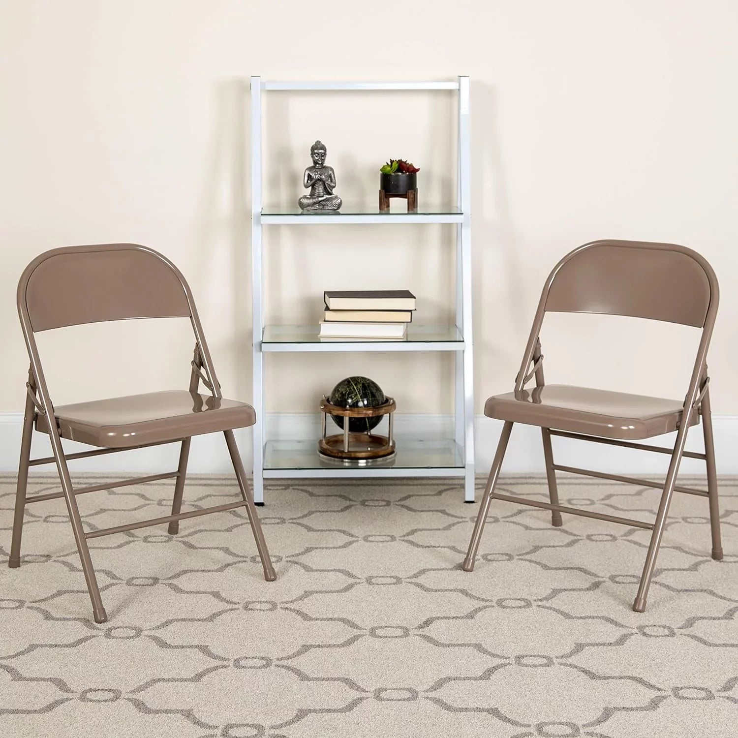 Triple Series HERCULES & Hinged Beige Metal Folding Chair Double Braced