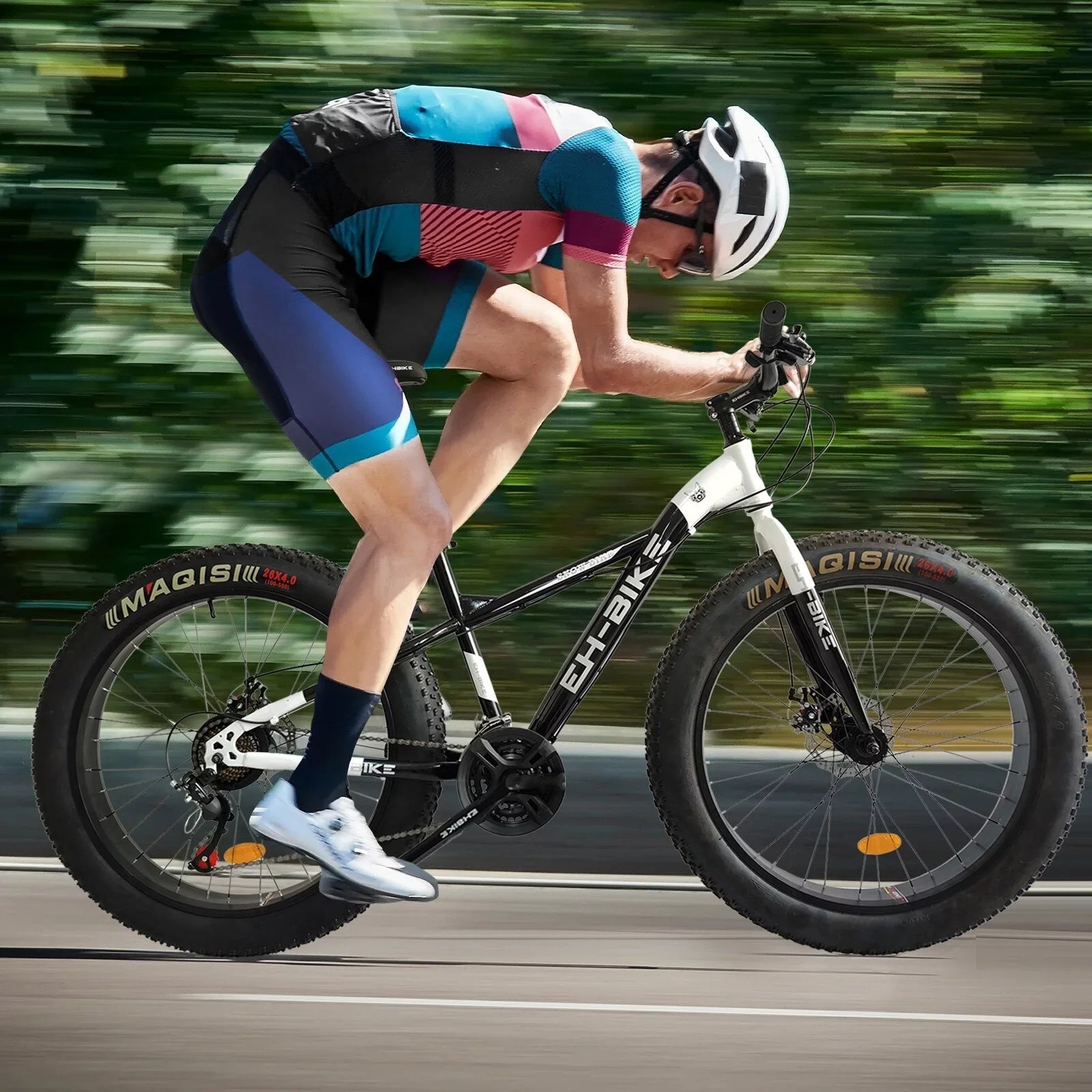 Brakes Fat Blue Knobby - and 4-Inch 26-Inch Front Tires, Mens Steel 7-Speed, Tire 76x24.8x40in Mountain Frame, Wide Bike, Rear Wheels,