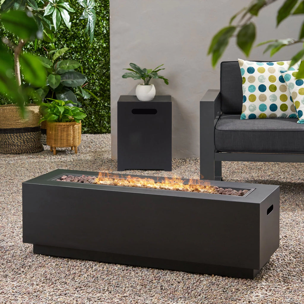 Grey Iron Gas Fire Outdoor Pit Dark , Rectangular Reign