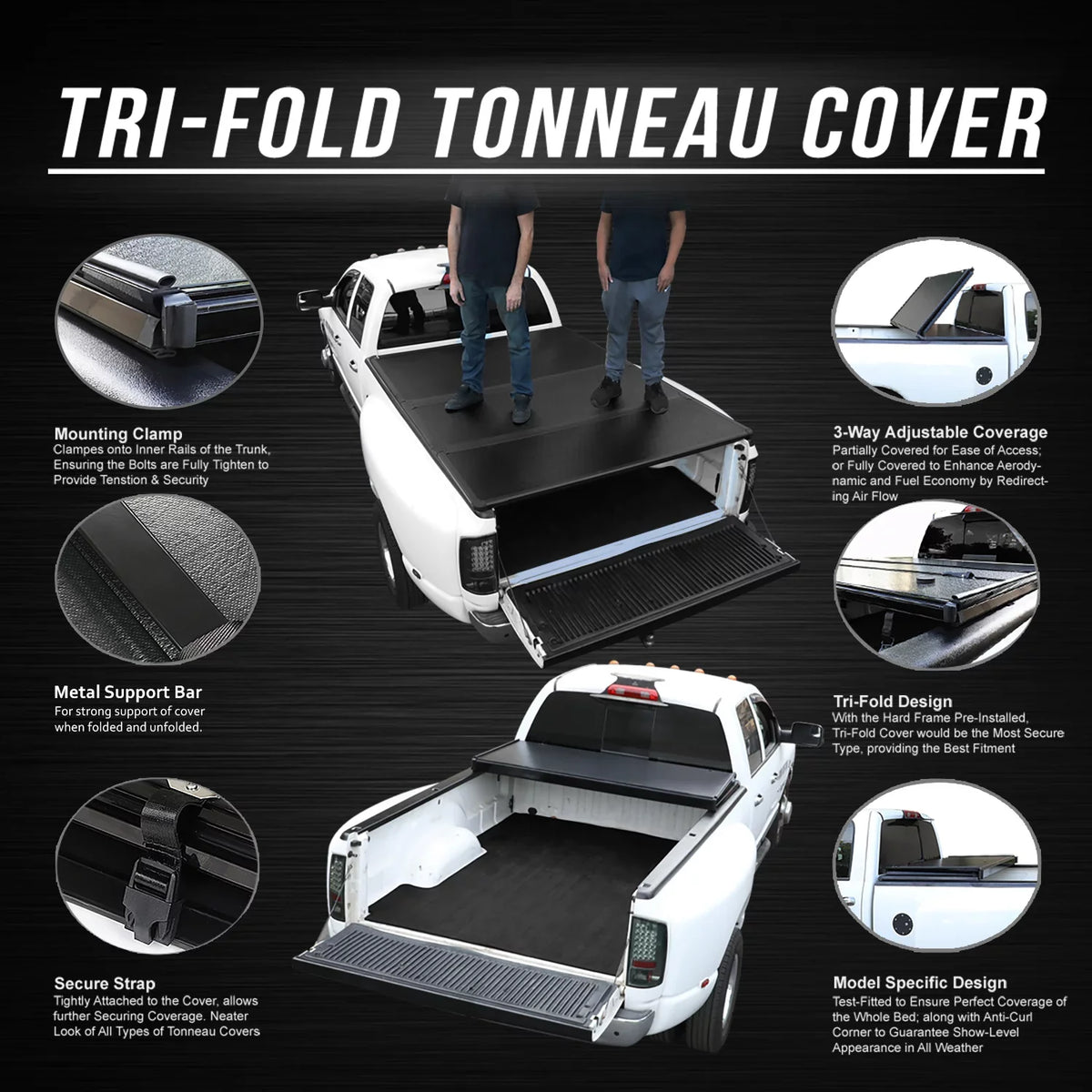 Ranger to Truck Top Motoring FRP Black Tri-Fold Aluminum 2019 Short 5Ft For Frame Tonneau 2021 Bed TTC-HARD-090 Ford DNA 20 Powdercoated Hard Cover