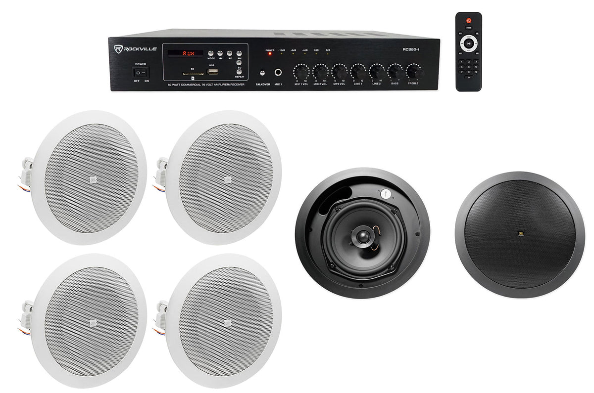 Restaurant/Bar/Cafe Background 6.5" Speakers+Amp Front JBL House+(4) of Black 4"