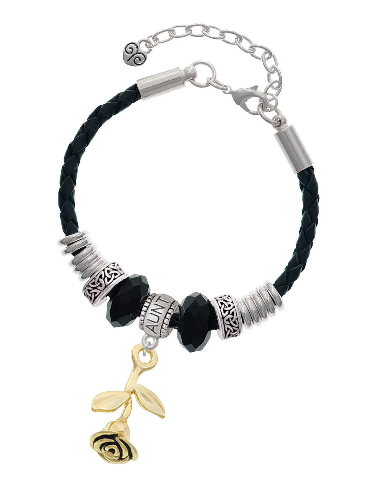Leather Jewelry Goldtone Rose Stemmed Knot Aunt Extender Bead 7"+2" Bracelet, Celtic Delight