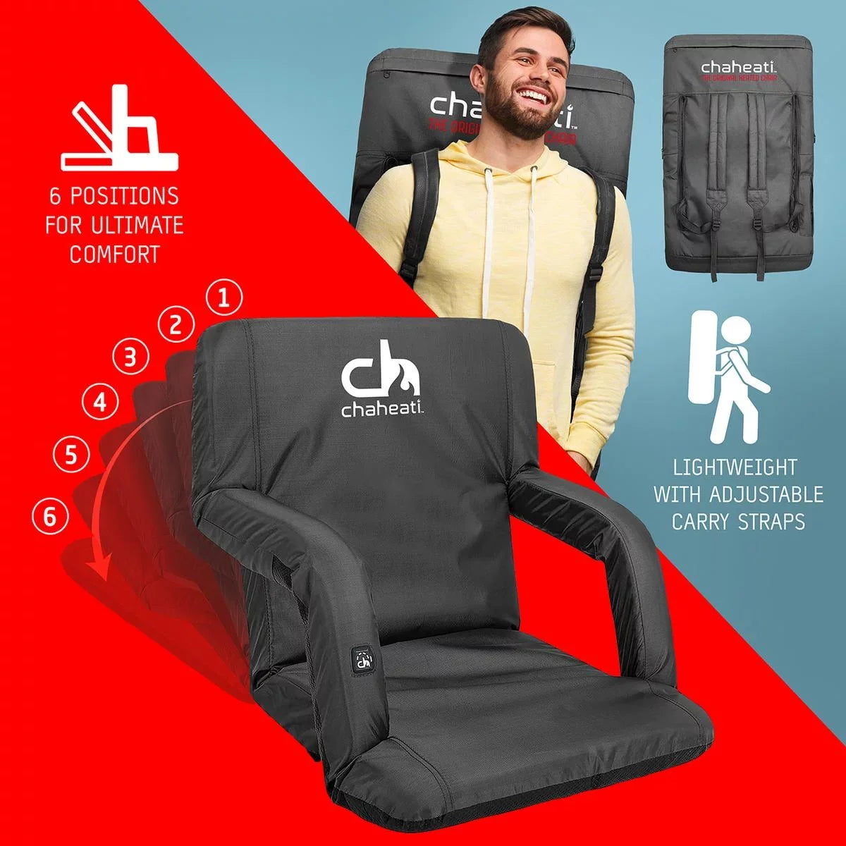 Chair Seat Bleacher – For Sports, Outdoor Heated Folding 7 Black Heated Activities Chaheati Camping, And in V Battery