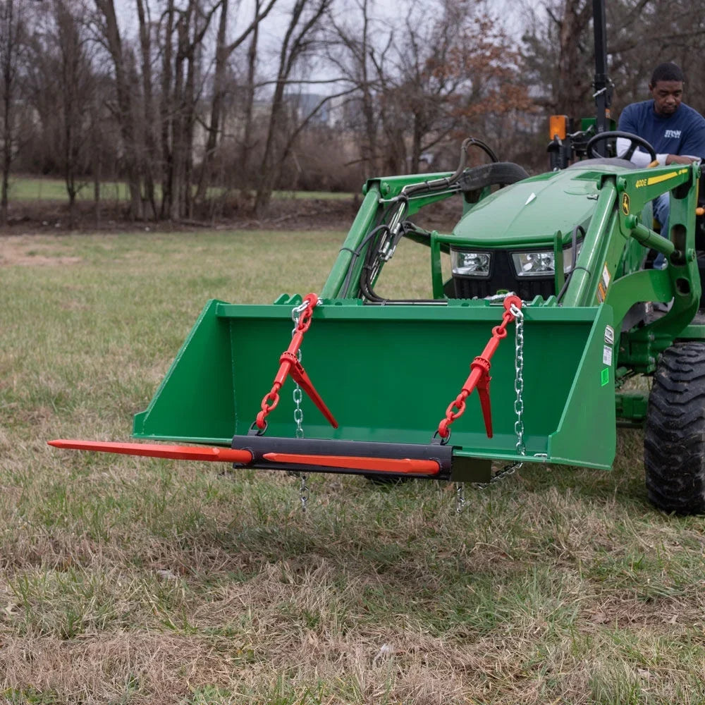 Binders Ratchet Titan Conus Dual HD Attachment, Universal 3000 Bucket LB Tractor Attachment, Bale Loader Included Tines, and Hay Front Attachments Skid Prong 43" Spear Chains Steer Capacity, 2