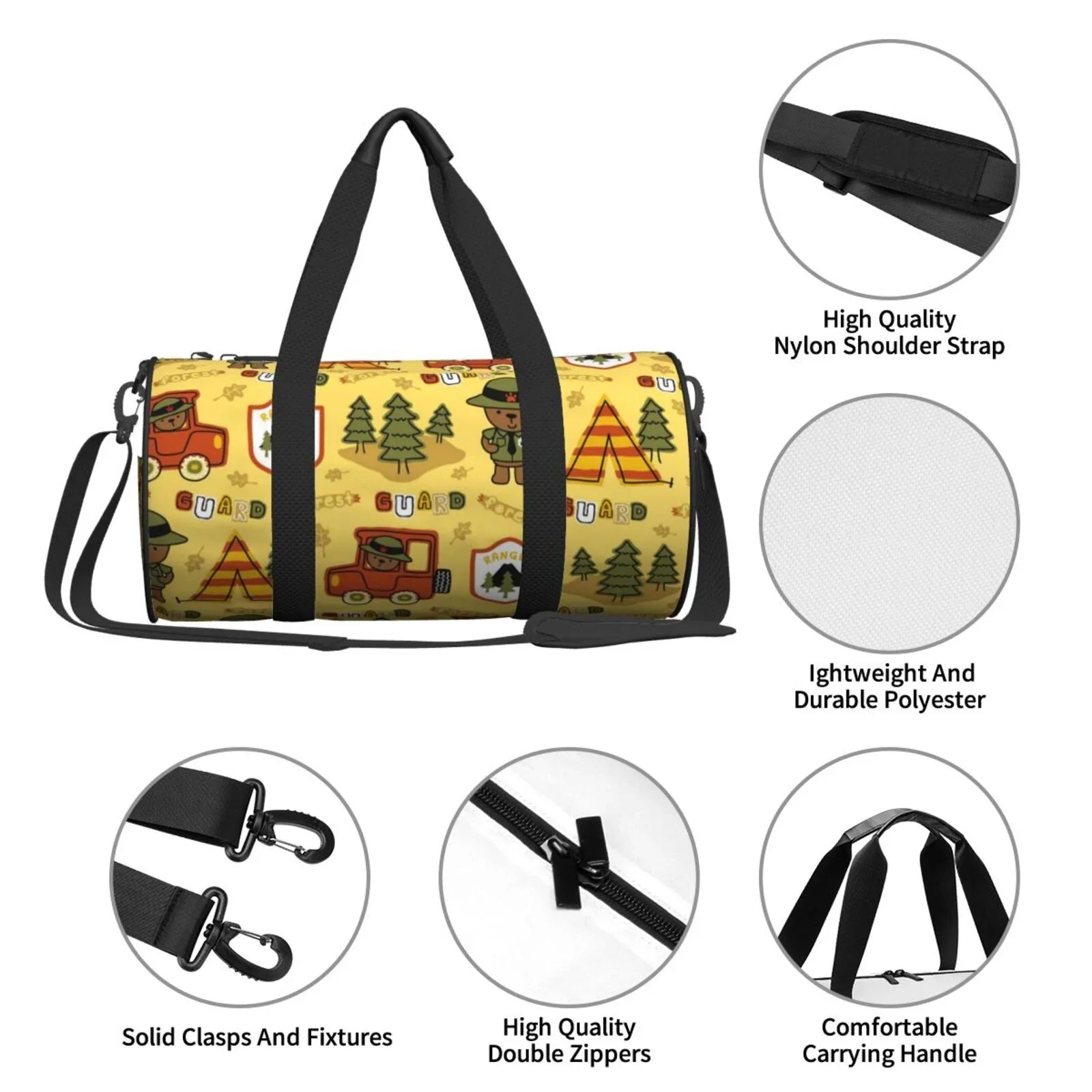Travel Bag Sports Waterproof Compartment with Large Coaee Bag Forest Capacity and Gym Bag Luggage Cylinder Pocket Guard