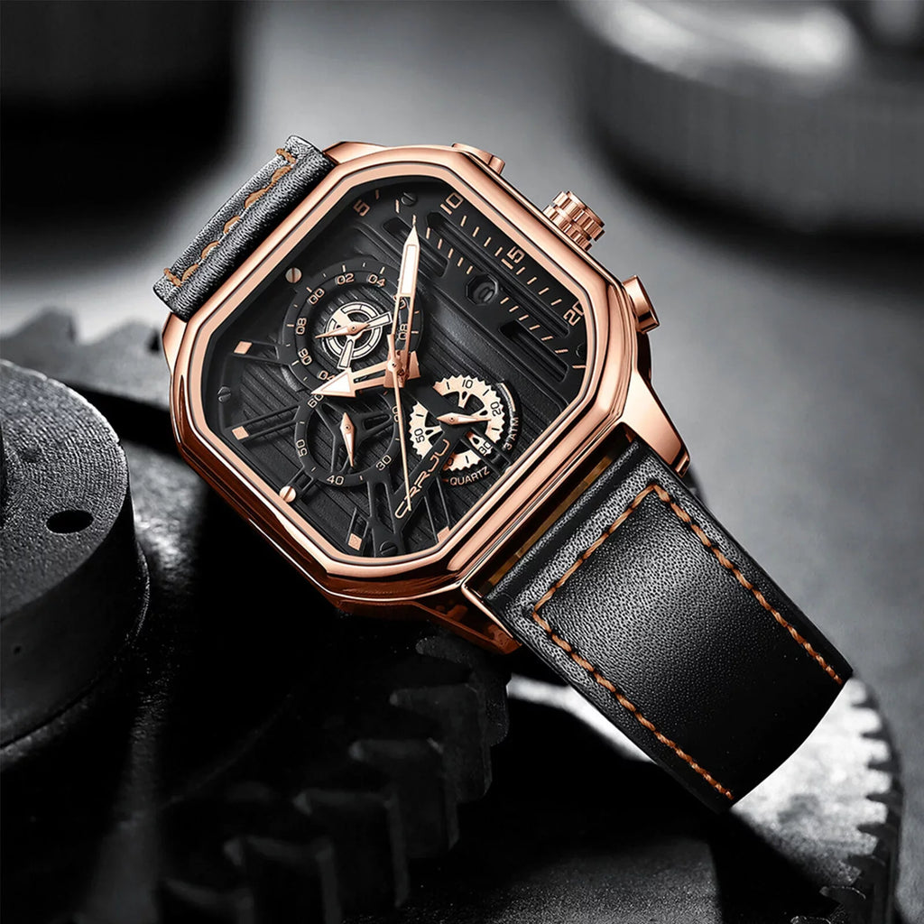 Leather Men's Date Quartz Business Chronograph Waterproof Watch Luminous Luxury