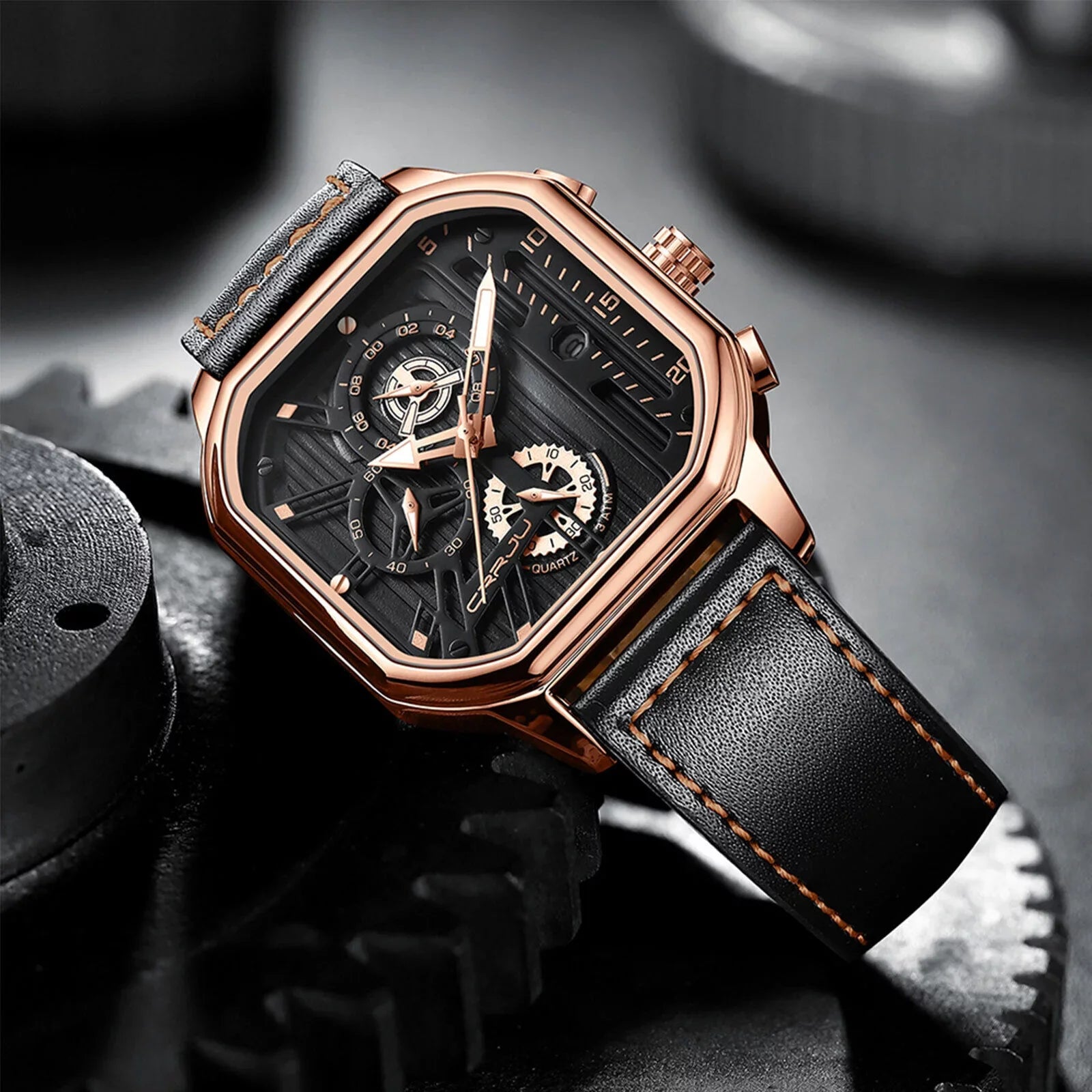 Leather Men's Date Quartz Business Chronograph Waterproof Watch Luminous Luxury