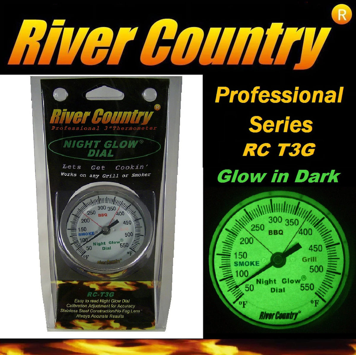BBQ, 'Night River Grill, Thermometer Glow' Country (RC-T3G) 3" Premium Smoker