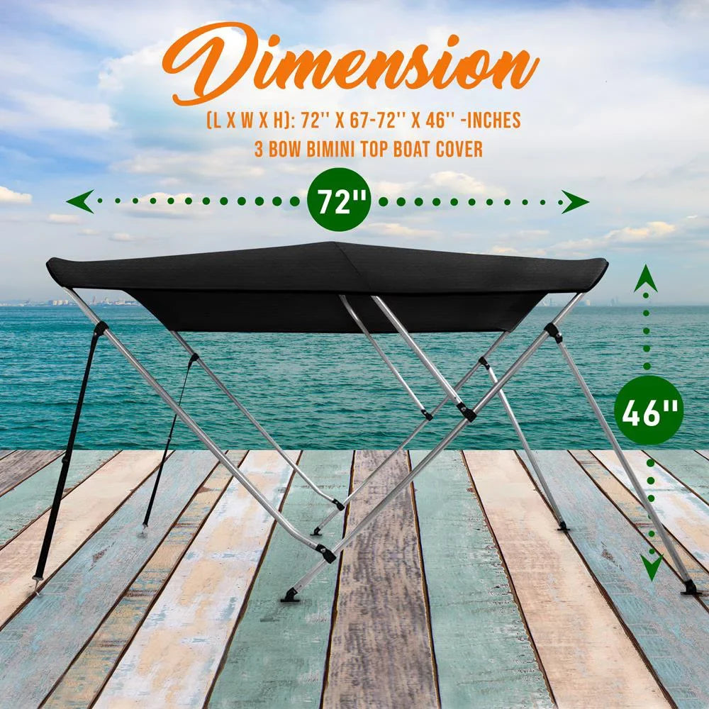 Bimini Top Inch 3 Double Gray SereneLife with Boat Bow Walled 67-72 Frame, Cover