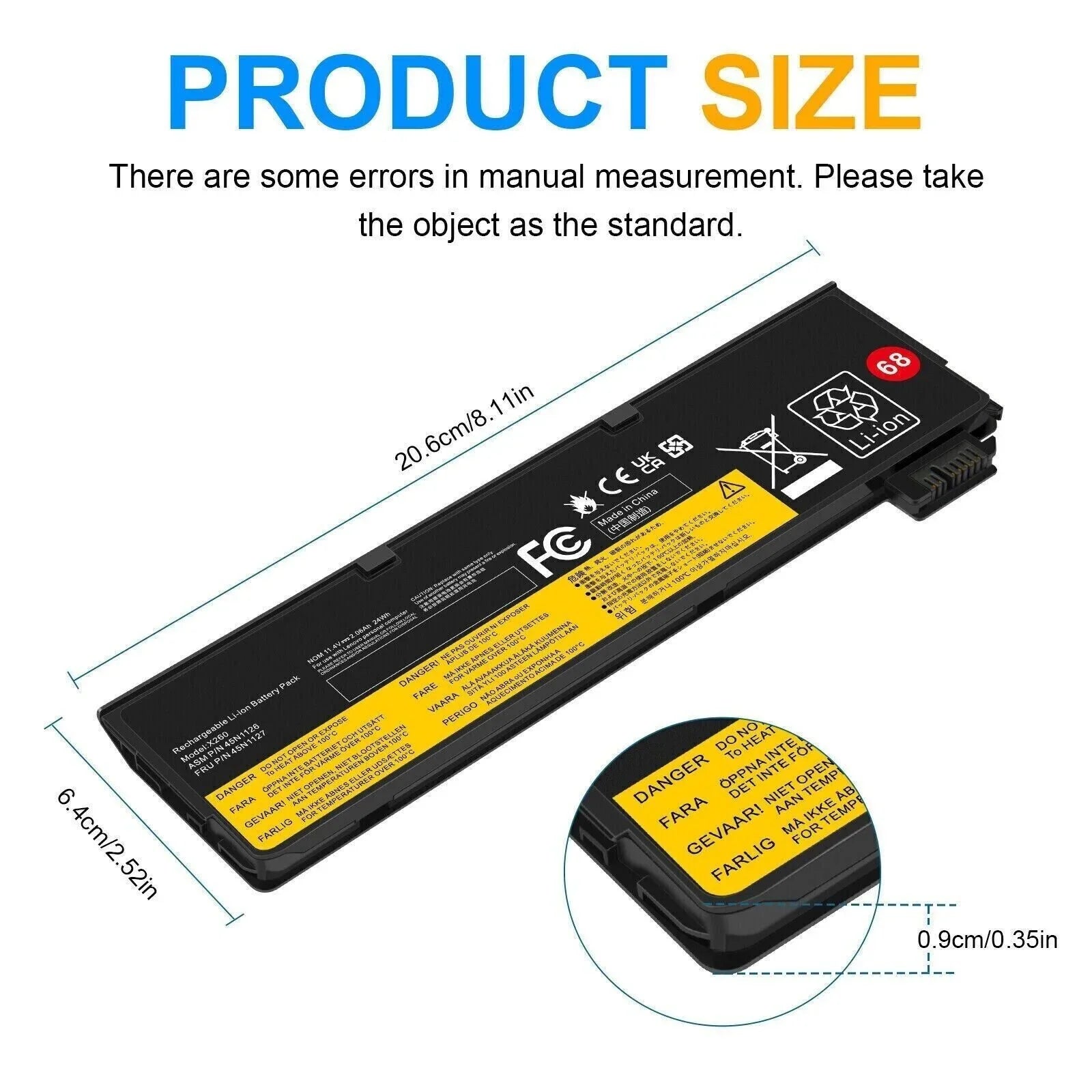 T440 X240 11.4V X250 Laptop Notebook ThinkPad T550 45N1775 X260 X240s 24Wh Replacement T450 for Battery Lenovo 68