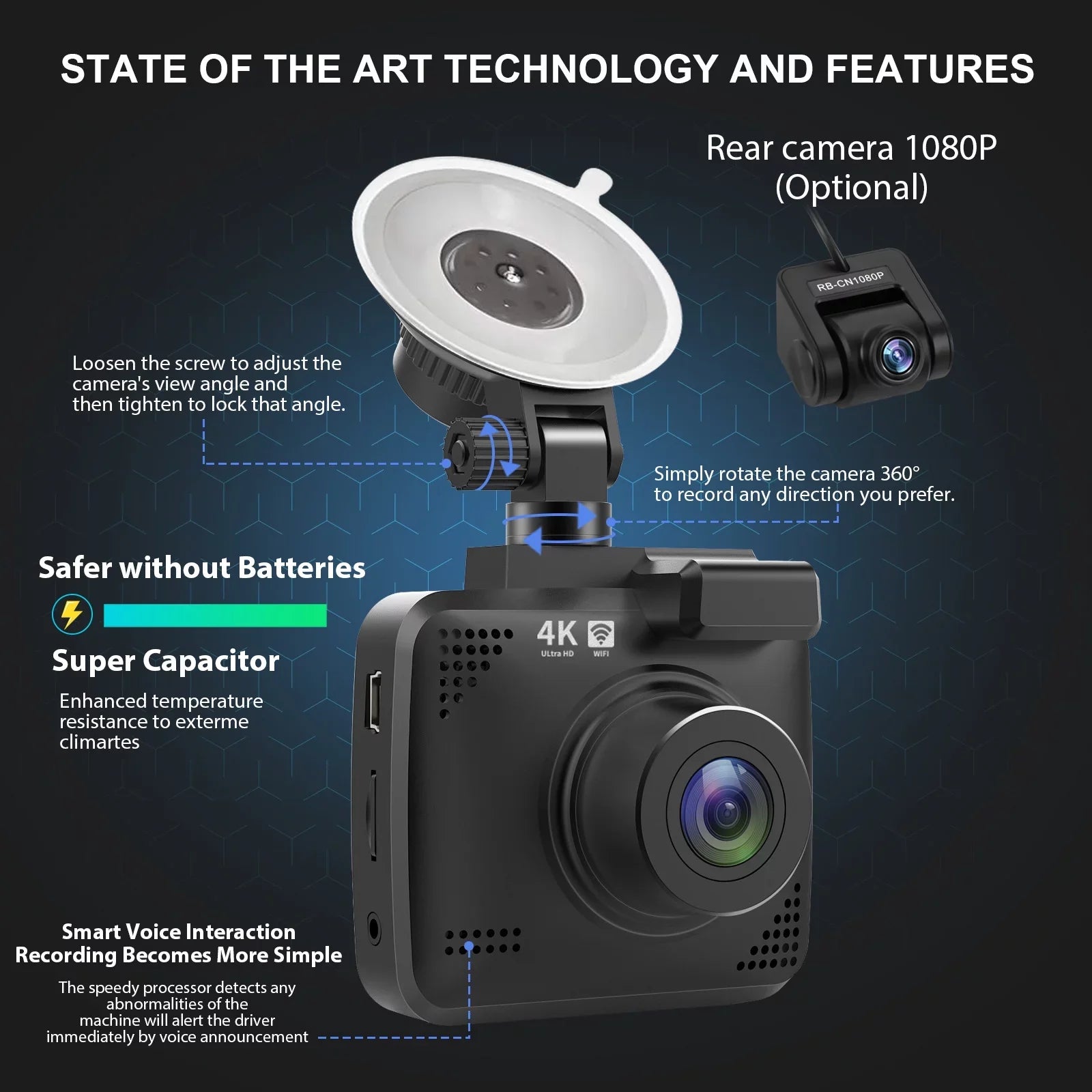 Driving 2160P & FHD Built-in 170° 4K Car for Recording, Rear Recorder Cam G-Sensor, Angle and Dash Camera, WDR, Monitor, Cam Night Parking Cars, Front with GPS Wide WiFi with Vision, Dash Loop