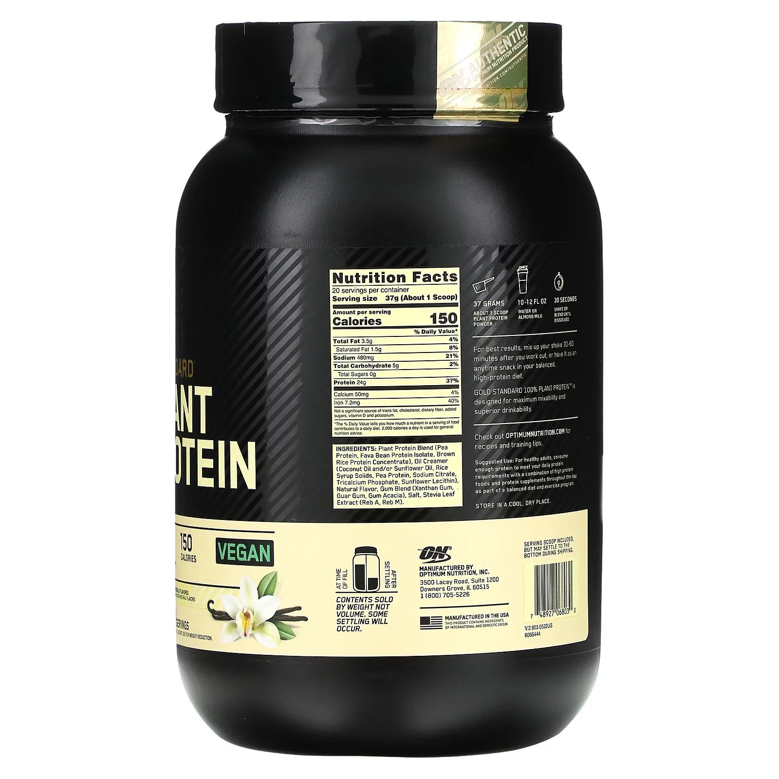 Plant 100% 1.63 Gold Standard Protein, (740 lbs Creamy g) Nutrition Optimum Vanilla,