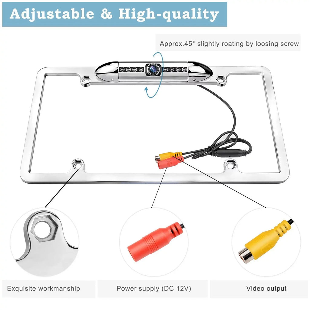 US Night Rear View New 12V Vision Plate Car License Camera 8 IR Backup Frame CMOS
