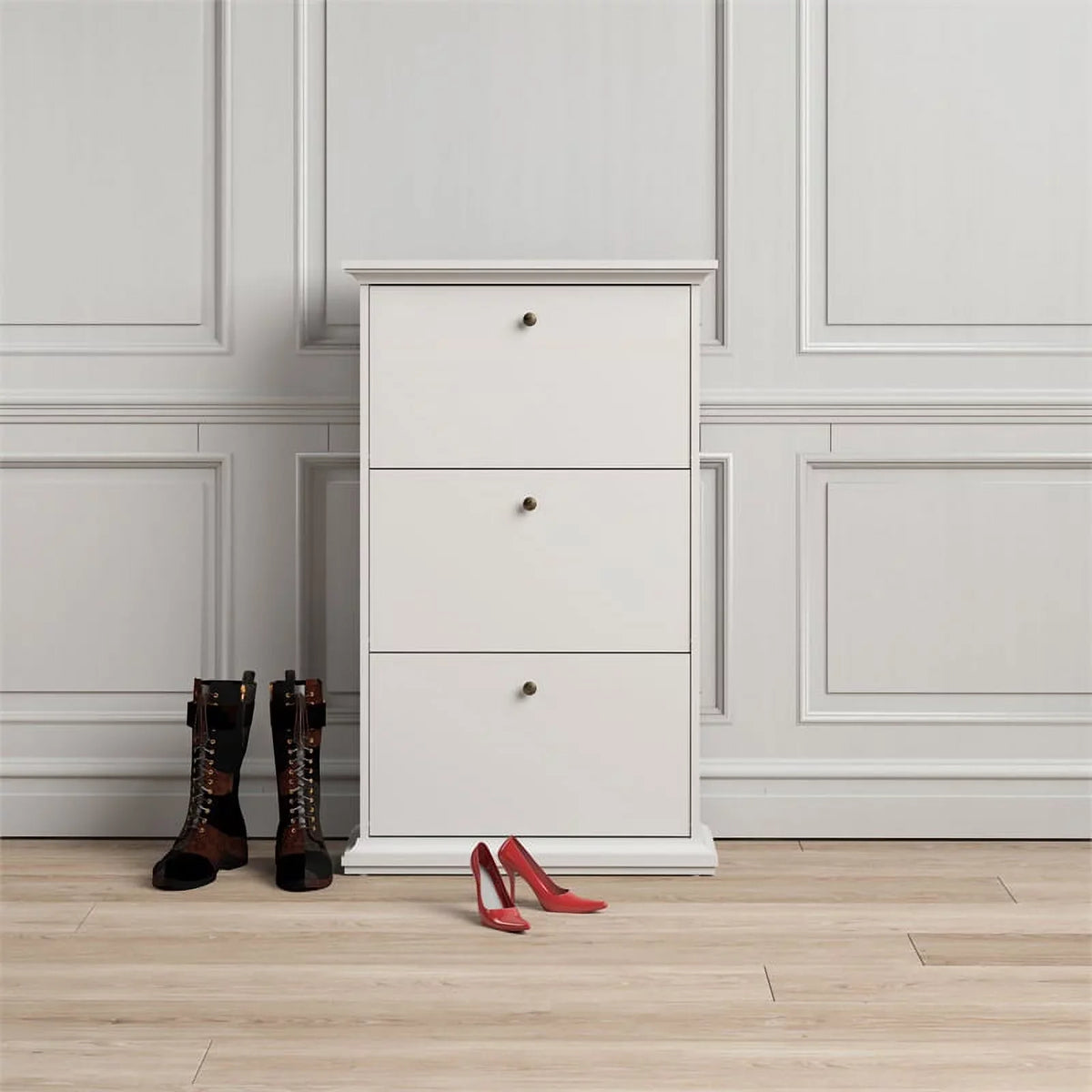 Cabinet Contemporary Allora Wood in Shoe White Drawer 3