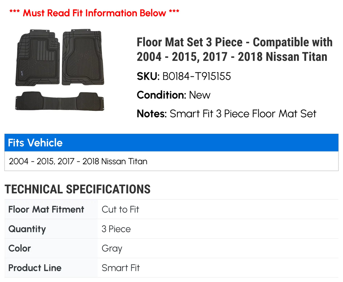 2014 Floor Nissan 3 2018 2012 Compatible with 2015, 2007 Titan - Mat Set Piece 2005 2017 2004 2010 2006 2009 - 2013 2008 2011 -