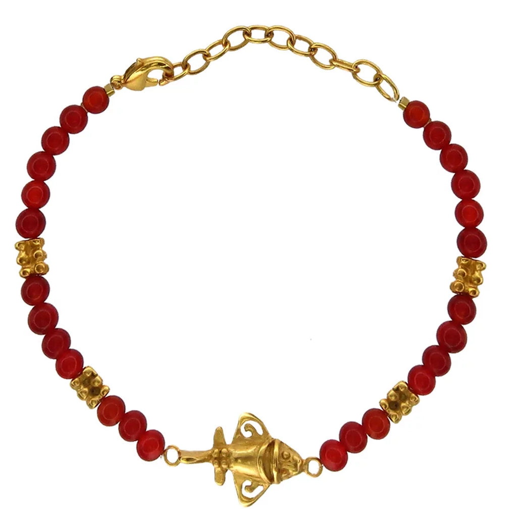 a Ornament with Jet Jets | Pre-Columbian | Red Agate | Golden The Puddle, Bracelet Quimbaya Golden 24K Gold Ancient Across Plated Flyer 8.5" Original Astronauts Collection