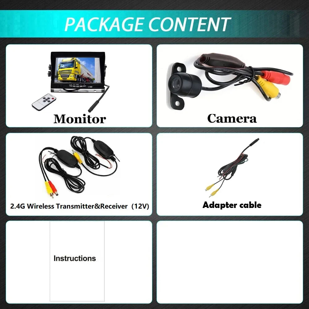 Backup System Monitor Rear + Wireless Night Camera Vision Parking HD 7inch Car View