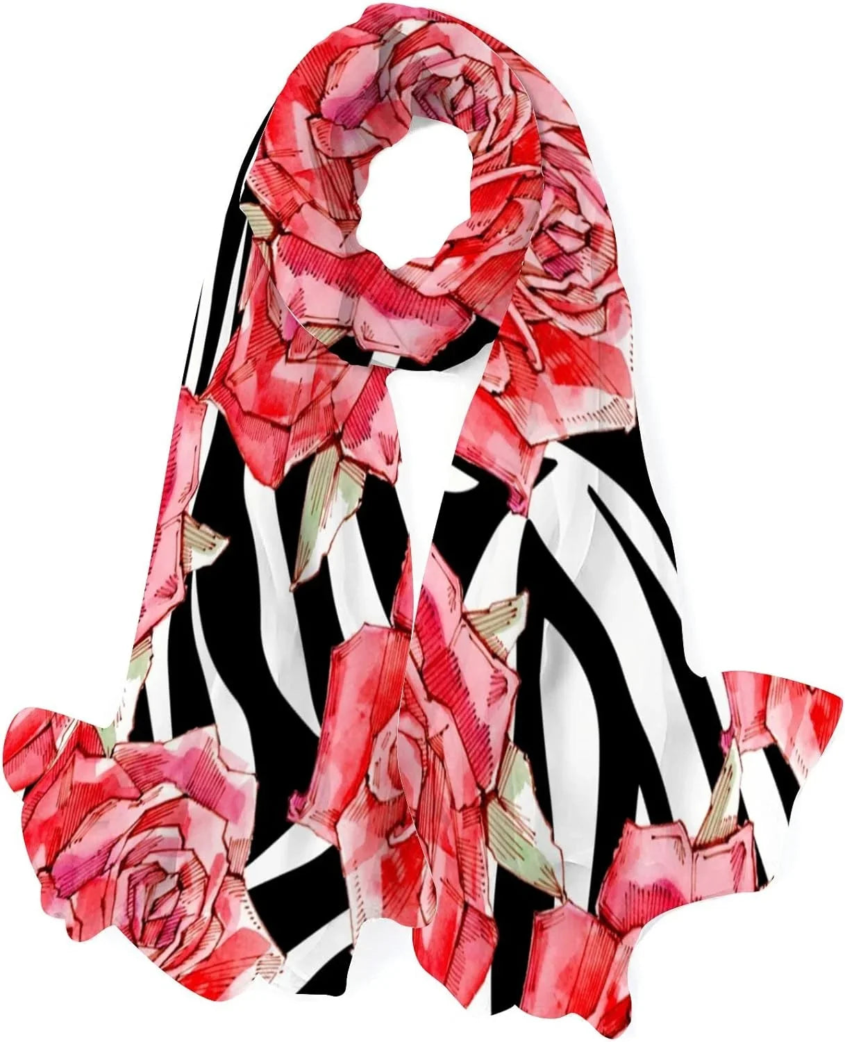 Watercolor Roses Women Girls Silk Long Neck Red Lightweight Hyjoy Scarf Scarves Shawl Wrap for