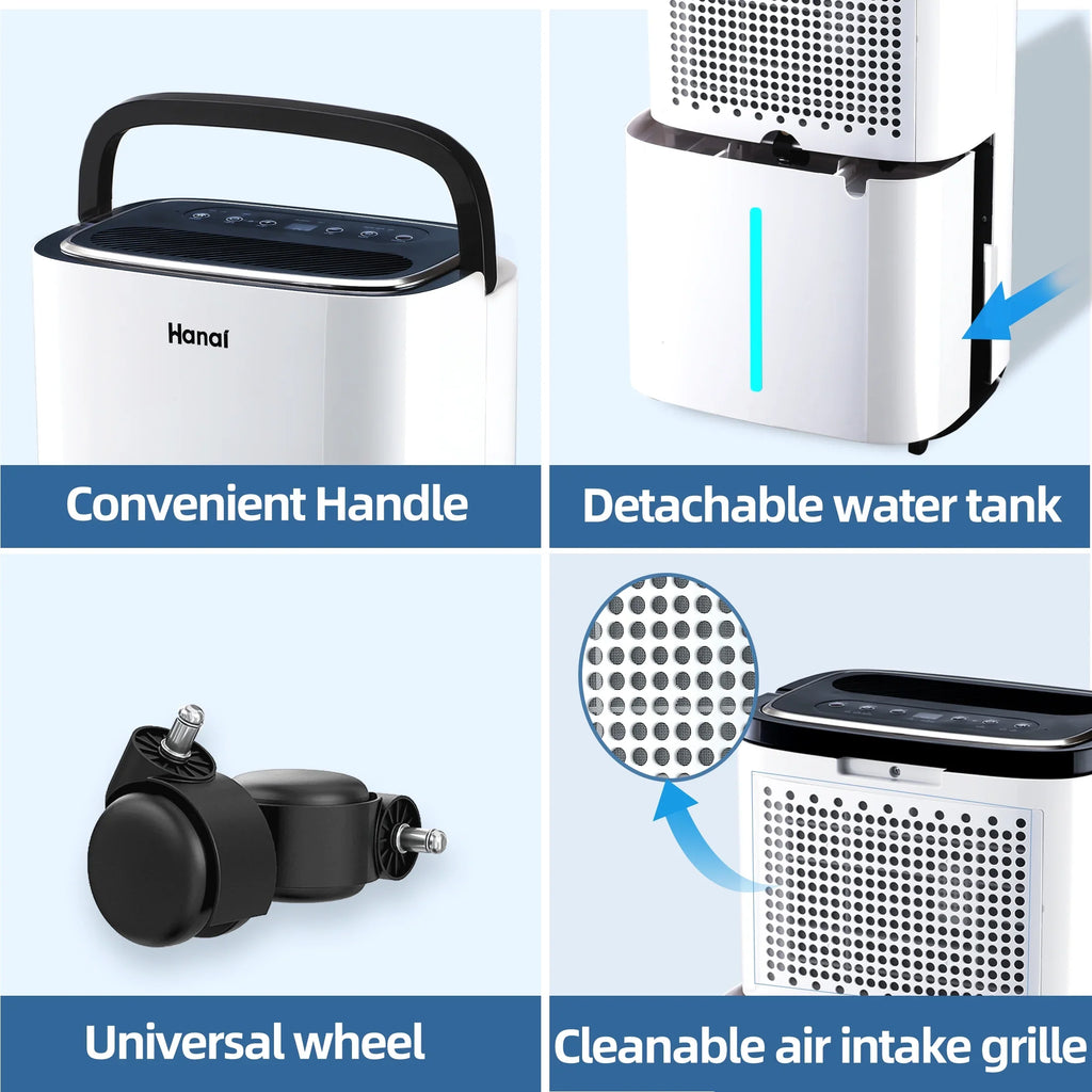 Dehumidifier,1500 Pints Home Removal Pints Drain Sq.Ft,Protable "F, RH),White 30 WANAI with Hose,Max Basement and Moisture 22 Dehumidifier for (95 95%