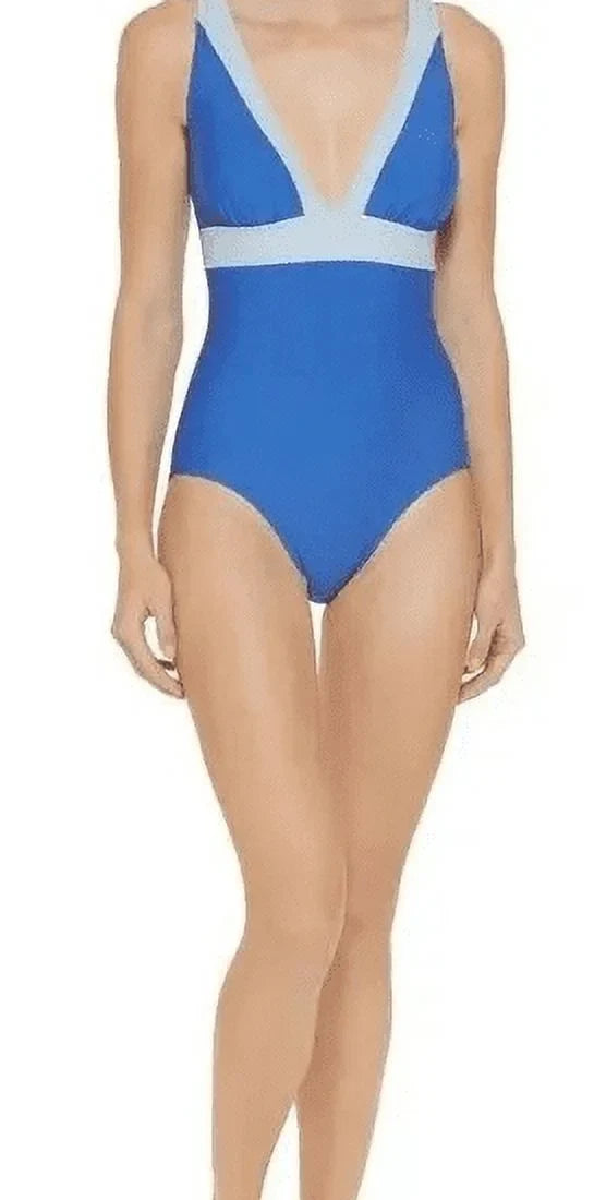 US Plunging One-Piece DKNY Swimsuit, Colorblocked LAPIS 6