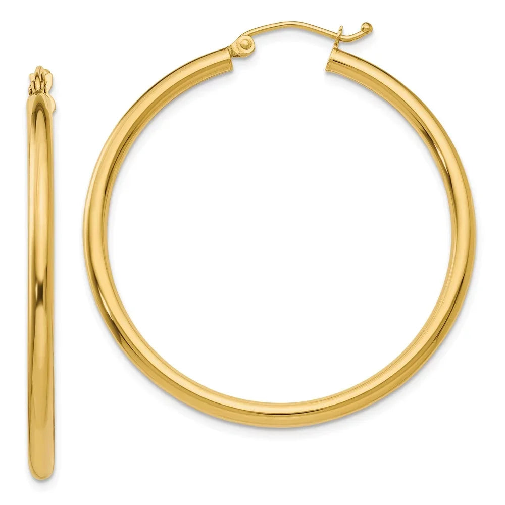 Women for Earrings; 2.5mm Tube Yellow and Hoop for and Adults 14kt Gold Polished Men Teens; Lightweight Real
