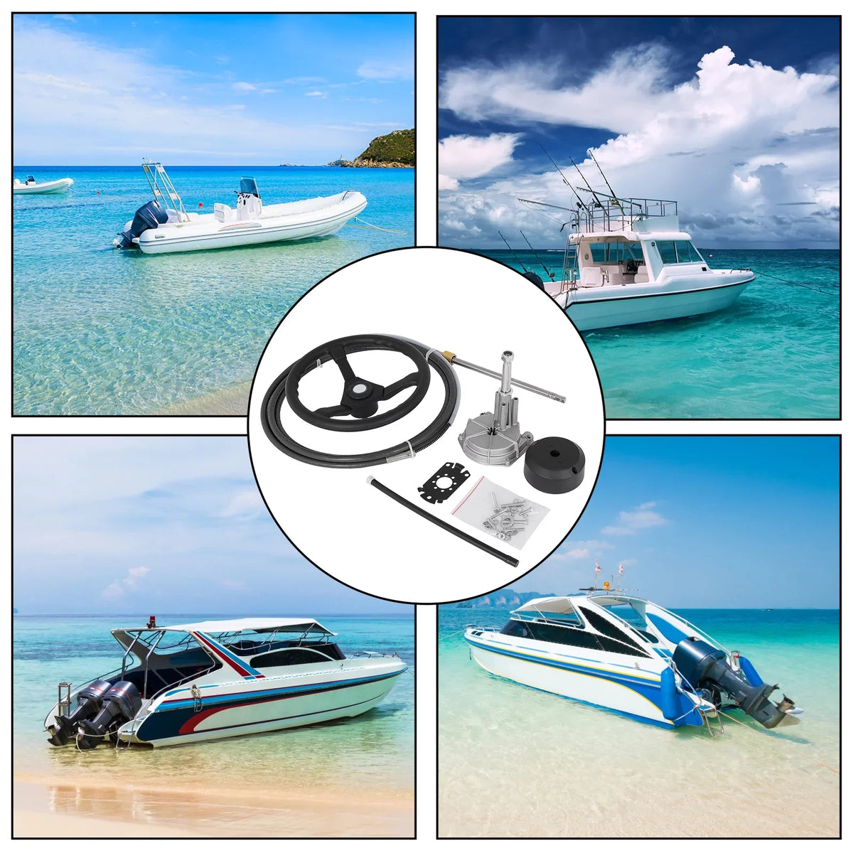 Cable Boat Accessories Ft. 12 Steering VEVORbrand Outboard Ft. Wheel, In. Rotary Mechanical with Boat 12 13