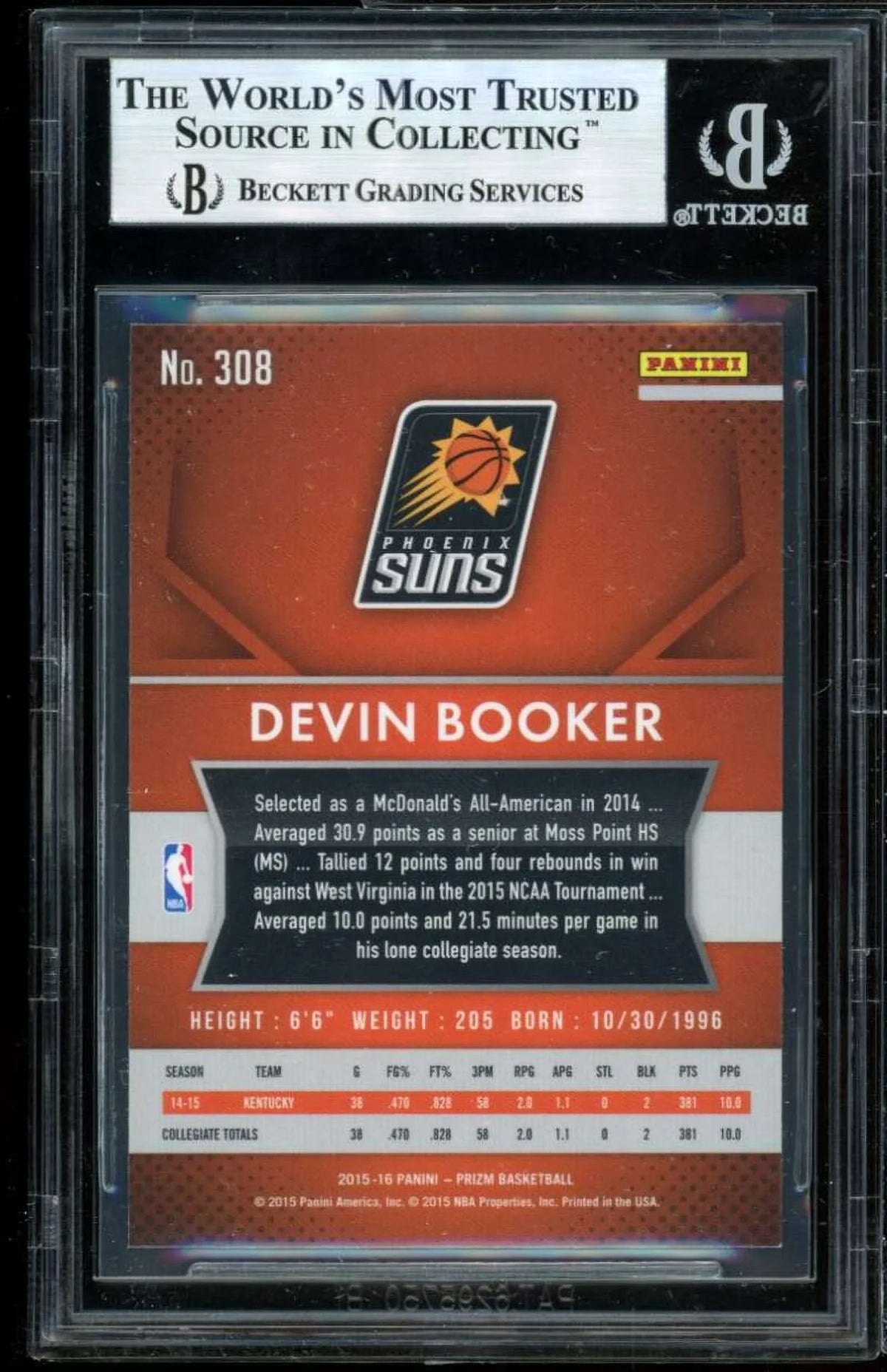 Prizm Devin Panini #308 Card 9 BGS 2015-16 Booker Rookie