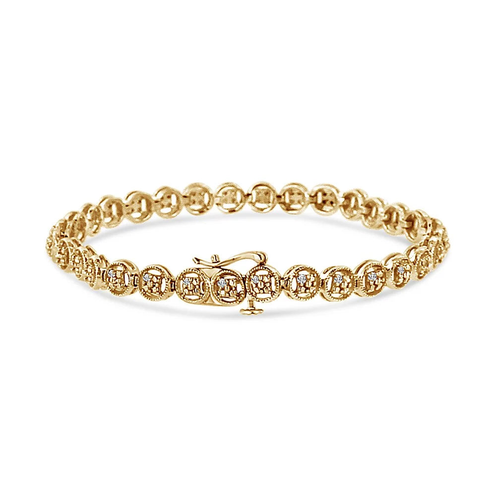 Silver Gold Color, Wheel Plated Sterling Yellow Link Tennis Cttw I2-I3 (I-J .925 Diamond Circle 14K Clarity) 7" Bracelet 1/10 Open
