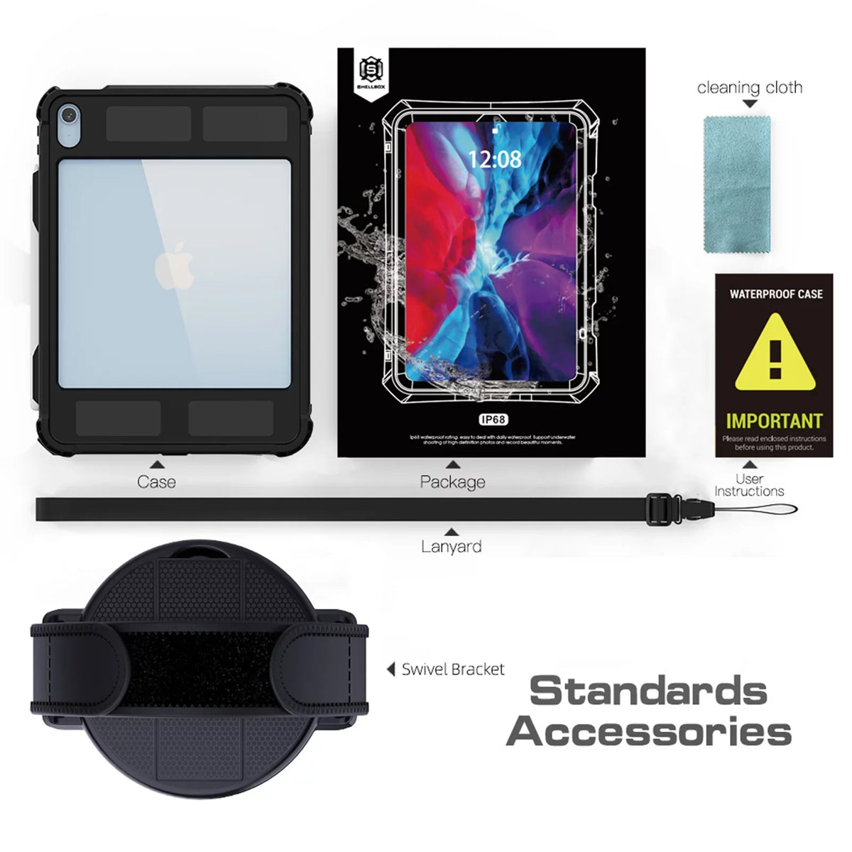 Screen Bracket Case Pencil Kickstand 10.9" Protector Underwater IP68 (2022) iPad Dustproof Shockproof with Waterproof Case Swivel Holder 10th for Genetation Protective Strap Carrying Rugged K-Lion