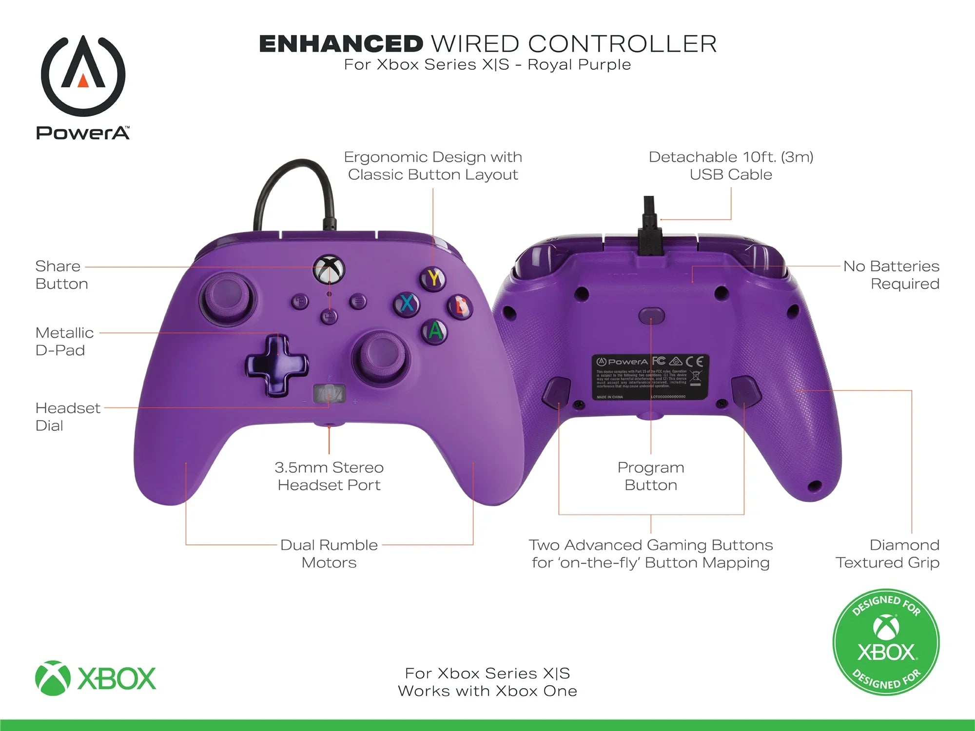 Enhanced Series Purple X|S for Controller - PowerA Wired Royal Xbox