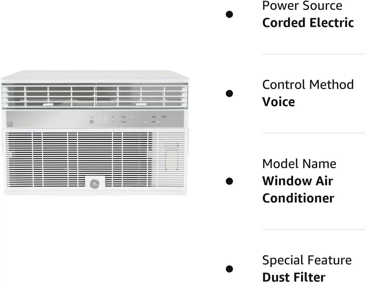 Air Window 3 Conditioner Capacity Smart 11.4 in Volts Fan GE with Cooling Chassis 115 Speeds White Fixed Connect and BTU 8000 AHY08LZ Wifi CEER