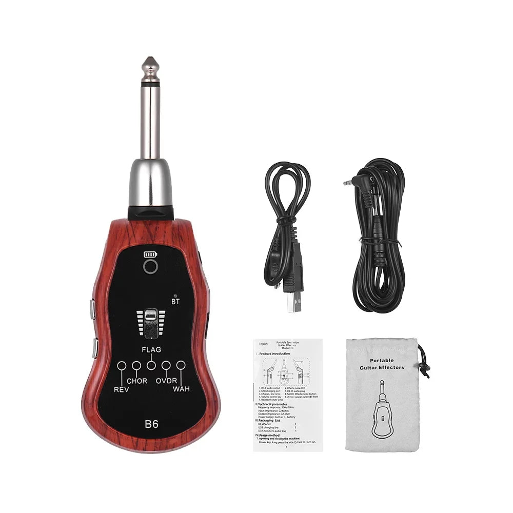 Built-in Wah) Effectors with Battery 6.35mm Effect Plug Portable Guitar Synthesizer with Lithium Effects(Reverb/Chorus/Flanger/Overdrive/Wow Rechargeable 5