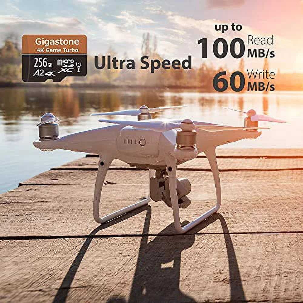 [5-Yrs 256GB Game Micro Go U3 Cameras, R/W Pro Memory UHS-I SDXC Run C10 App Turbo A2 Free-Data-Recovery] 4K Compatible, Switch Card, Cams, Dash 100/60MB/s Nintendo Gigastone