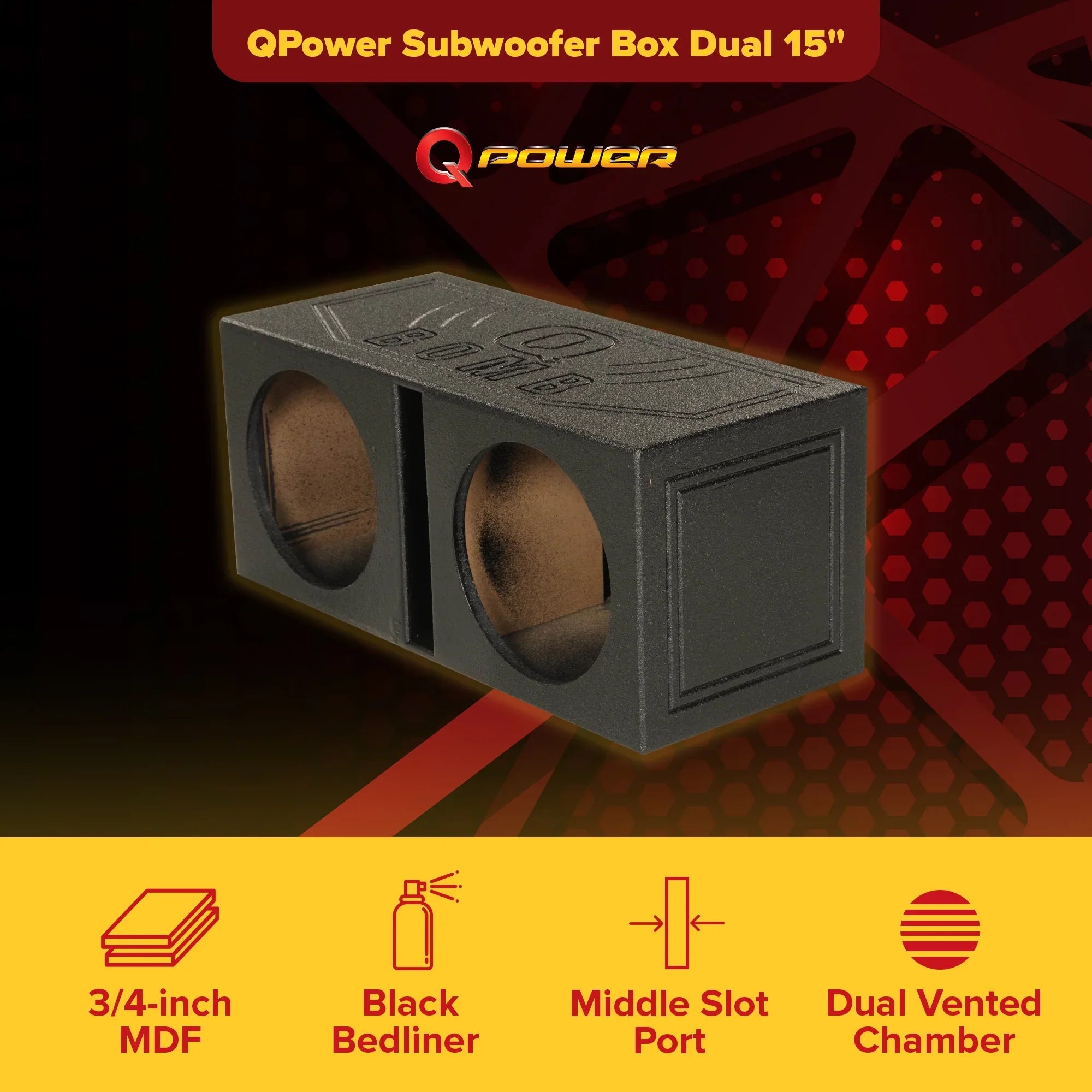 Port Spray w/ QPower Box Bedliner Sub Dual Subwoofer Vented 15" QBOMB15V